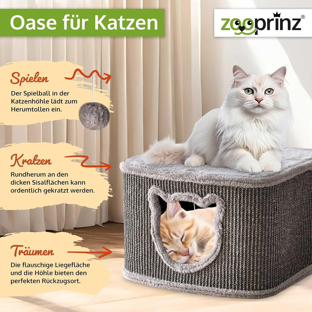 zooprinz Premium Katzenhaus – Katzenkorb für Katze – mit dicken Sisal Wänden an der Katzenbox – Höhl