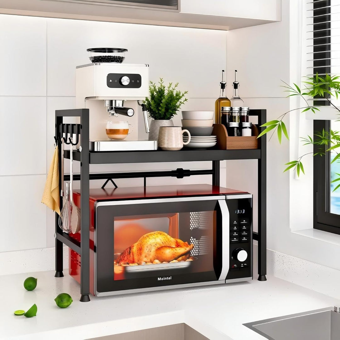 Verstellbares Mikrowellenregal, 2-Stufig Erweiterbares Küchen Mikrowelle Ständer Regal, Mikrowellenh