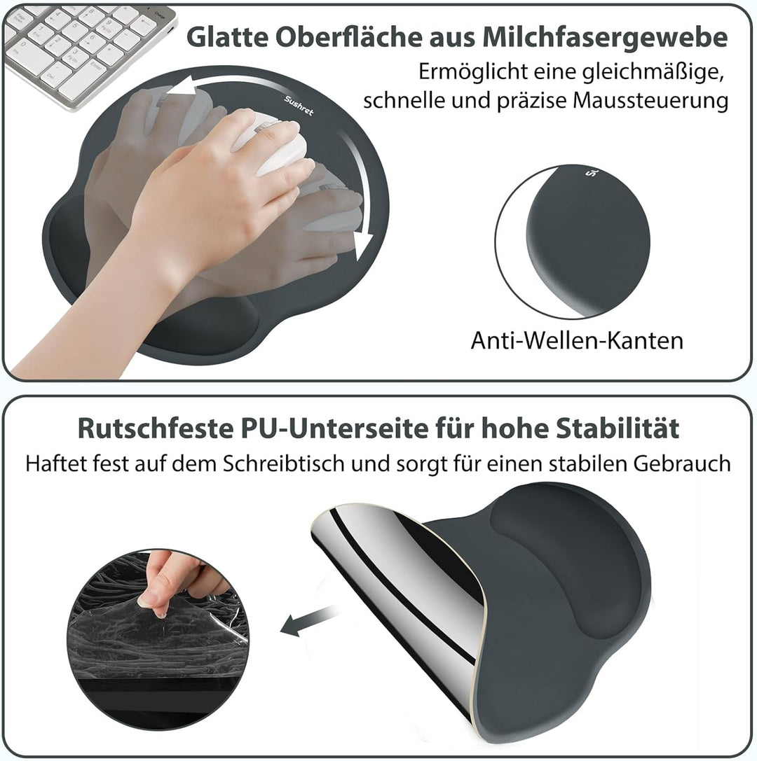 Mauspad & Tastatur Handballenauflage, 3-in-1 Ergonomisches Gel Memory Foam Handballenauflage mit Han