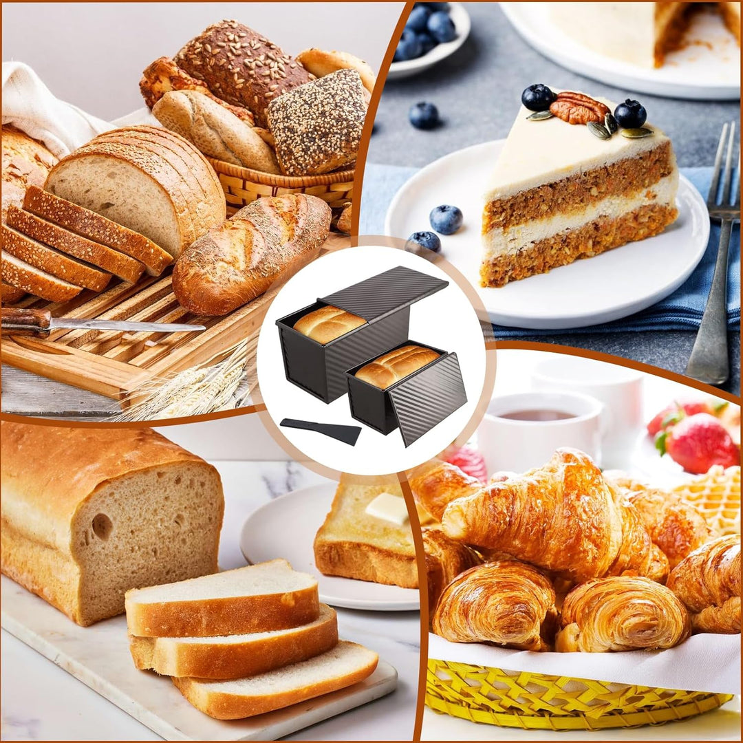 Mapille 2 Stücke Brotbackform mit deckel, Kohlenstoffstahl Antihaft Brot Toastform mit Belüftungslöc