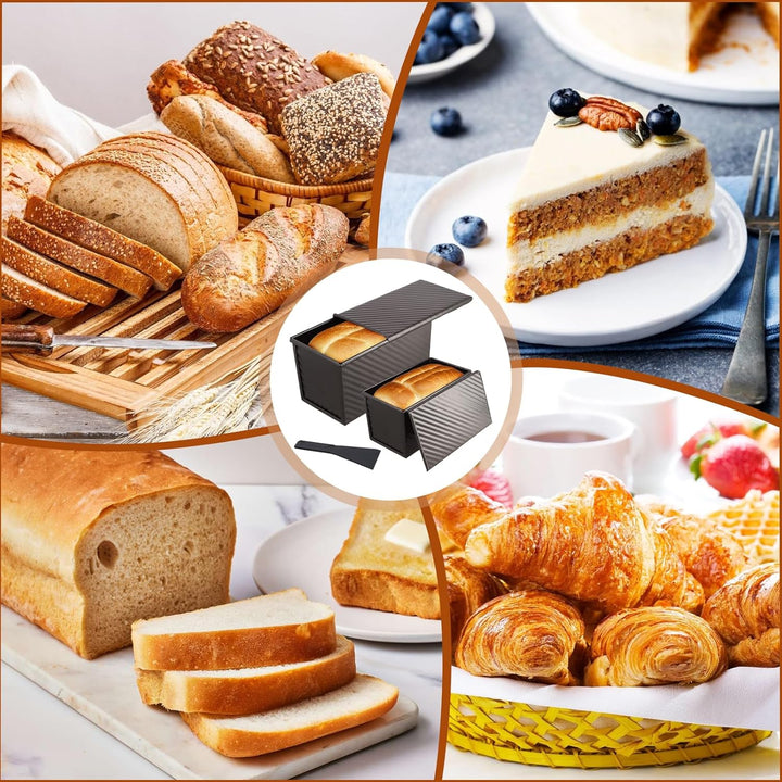 Mapille 2 Stücke Brotbackform mit deckel, Kohlenstoffstahl Antihaft Brot Toastform mit Belüftungslöc