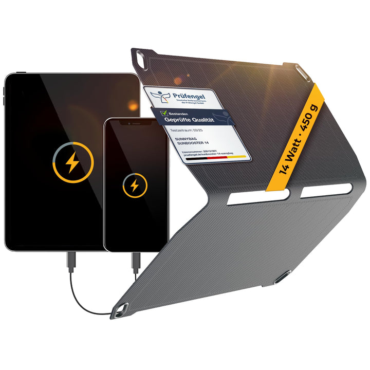 Sunnybag SUNBOOSTER 14 | Tragbares Solarladegerät mit 14 Watt | Faltbar, effizient, wasserfest | 2 U