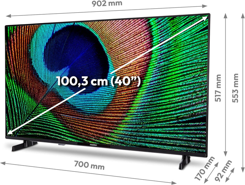 MEDION P14031 (MD 29242) 100,3 cm (40 Zoll) Full HD Fernseher (Android TV, Smart TV, HDR, Netflix, P