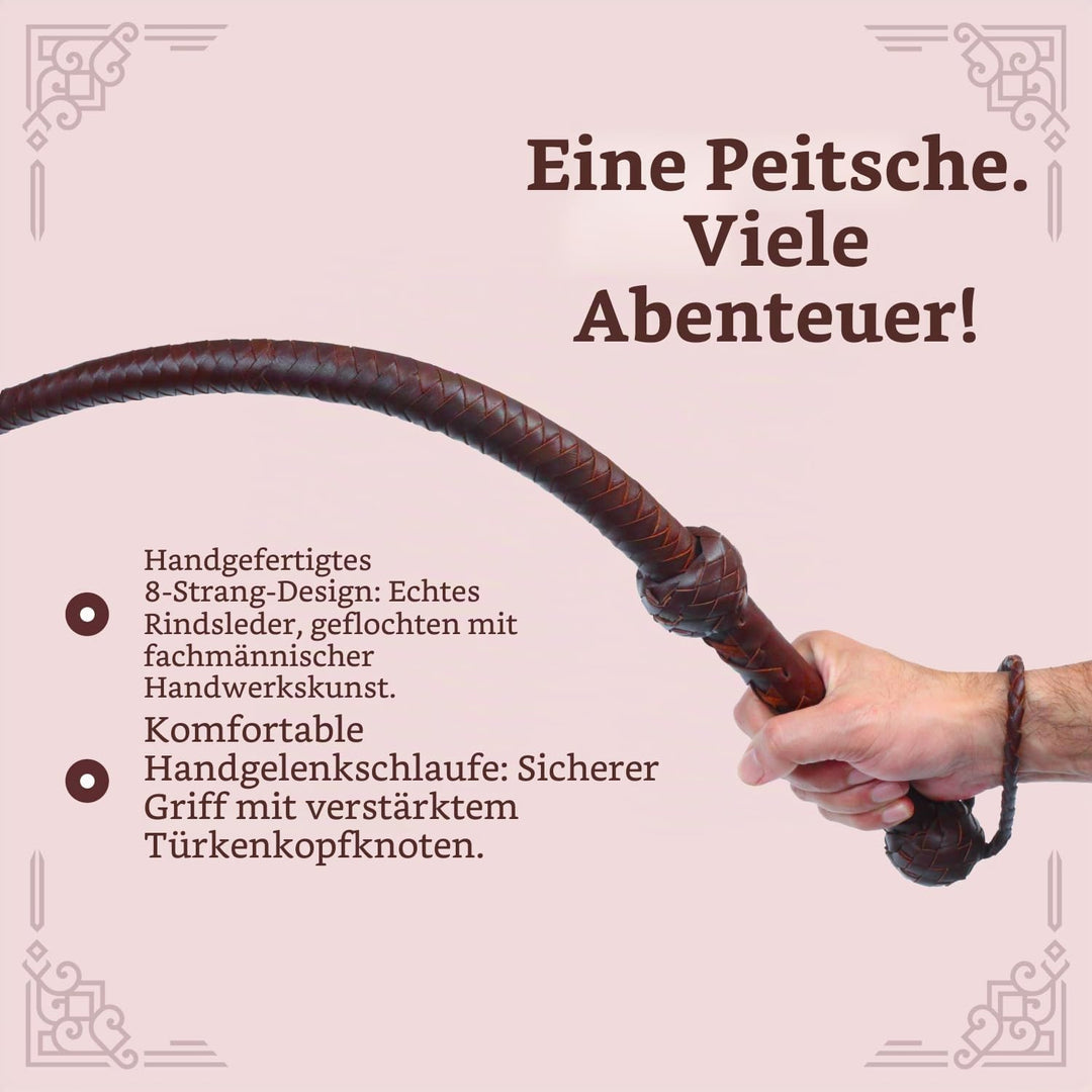 Echte Rindsleder Leder Bullwhip, 08 Fuss lang und 08 Stränge flechten Indiana Jones Stil Bullenpeits