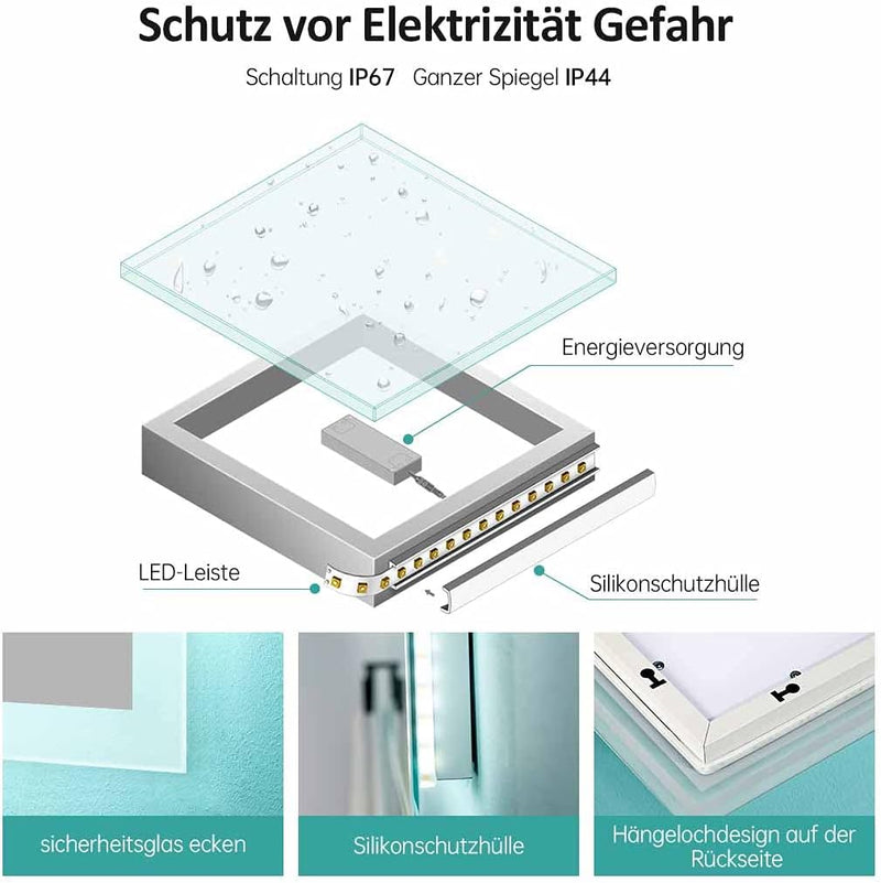 EMKE LED Badspiegel 40x60cm Badezimmerspiegel mit Beleuchtung kaltweiss Lichtspiegel Wandspiegel mit