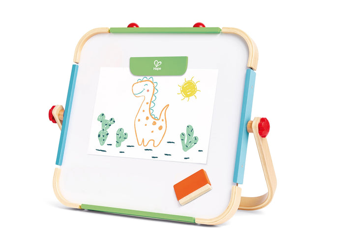 Hape Anywhere Art Studio , Award-Winning Double-Sided Wooden Kids Easel Whiteboard/Chalkboard with 2
