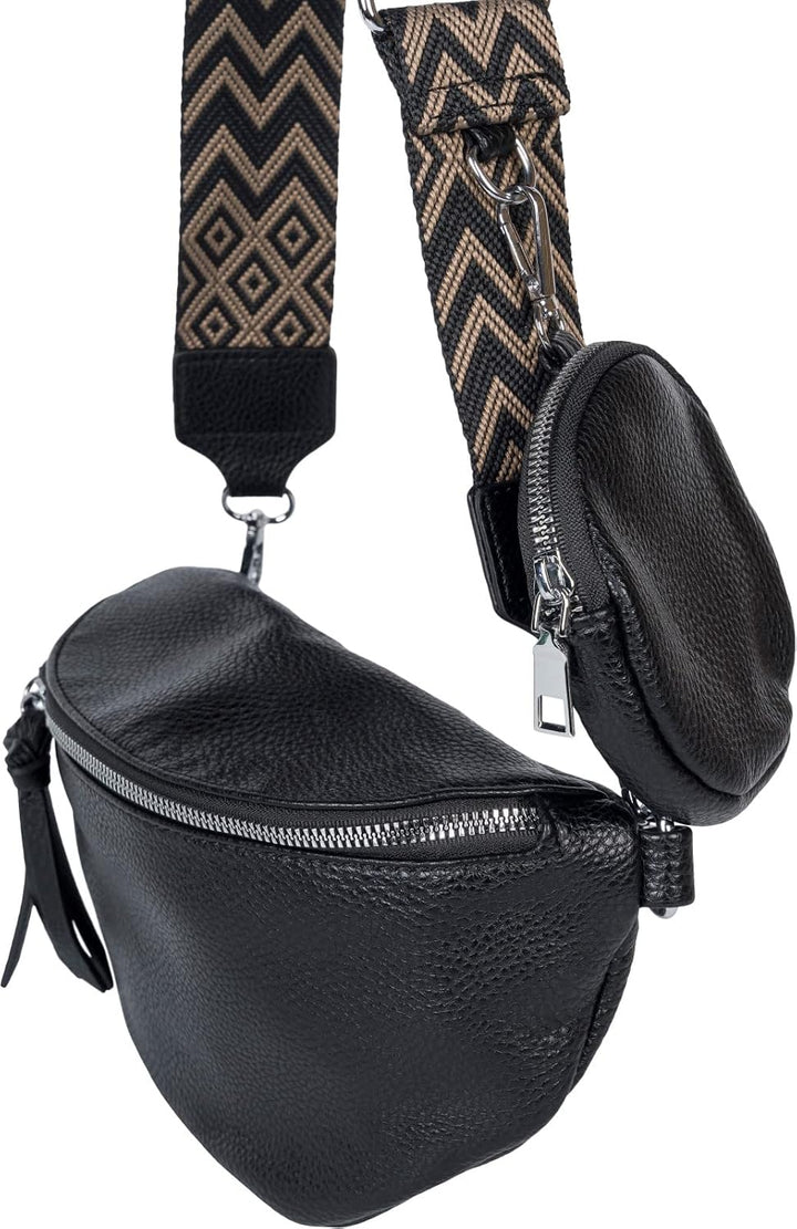 styleBREAKER Damen Halbmond Crossbody Schultertaschen Set 2-Teilig, Schultergurt mit Zick-Zack Raute