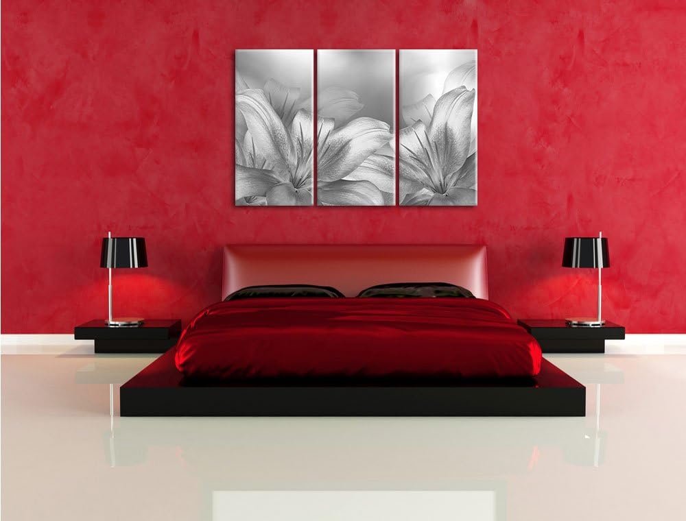 Pixxprint türkise Lilien Kunst B&W als Leinwandbild/Grösse: 3 Teilig (120x80) / Wandbild/Kunstdruck/