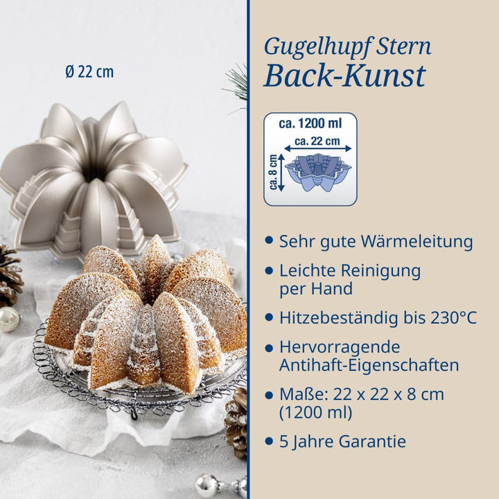 Dr. Oetker Guglhupf Stern ⌀ 22 cm – Gugelhupfform aus der Serie Back-Kunst – Backform mit Antihaft-E