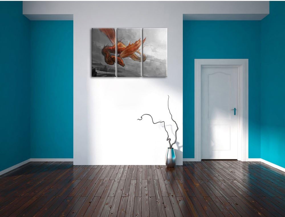 Pixxprint Roter Schlangendrache als Leinwandbild/Grösse: 3 Teilig (120x80) cm/Wandbild/Kunstdruck/fe