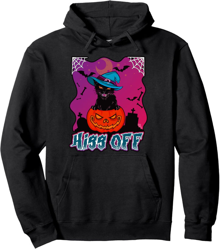 Hiss Off Schwarzes Katzenhemd Halloween Katzenhexenhut Pullover Hoodie