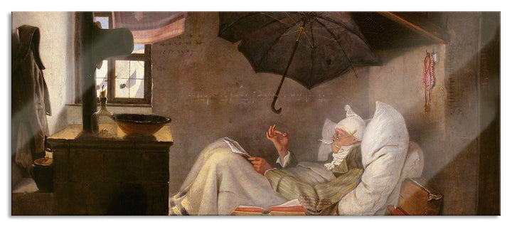 Pixxprint Glasbild Panorama, Wandbild aus Echtglas, Carl Spitzweg - Der arme Poet, 100x40 cm, inkl.