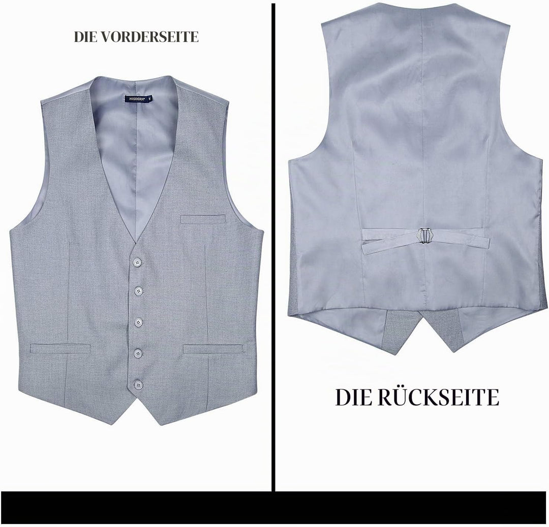 HISDERN Herren Formale Hochzeit Party Weste Baumwolle Einfarbig Weste XS Hellgrau, XS Hellgrau