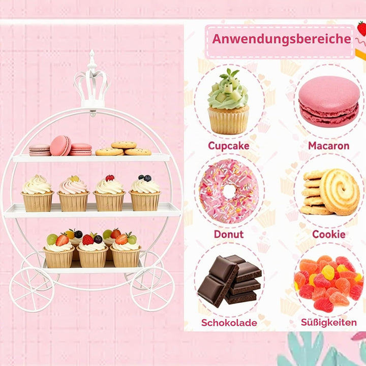 Cupcake-Ständer mit 3 Etagen, Eiserne Tabletts für Cupcakes, Donuts, Früchte, Gebäck, Dessert-Teller