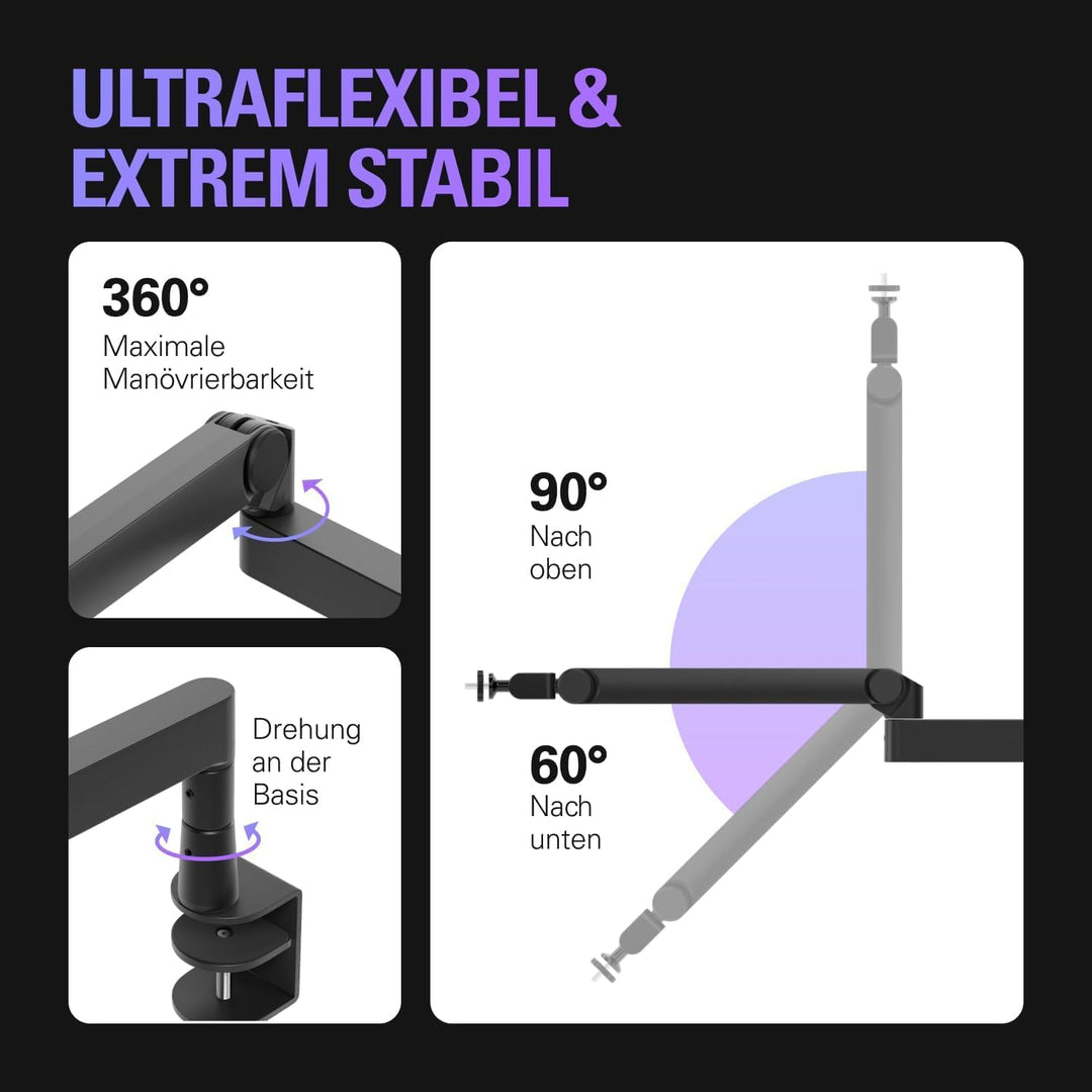 Elgato Wave Mic Arm Pro – 360° drehbarer Mikrofonarm mit niedrigem Profil und Gasfeder, kompatibel M