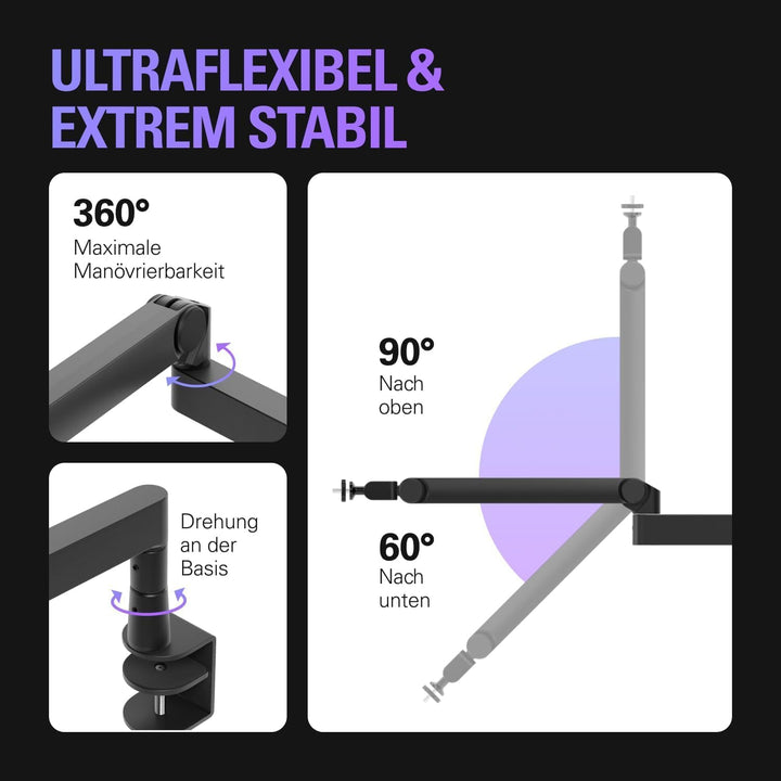 Elgato Wave Mic Arm Pro – 360° drehbarer Mikrofonarm mit niedrigem Profil und Gasfeder, kompatibel M