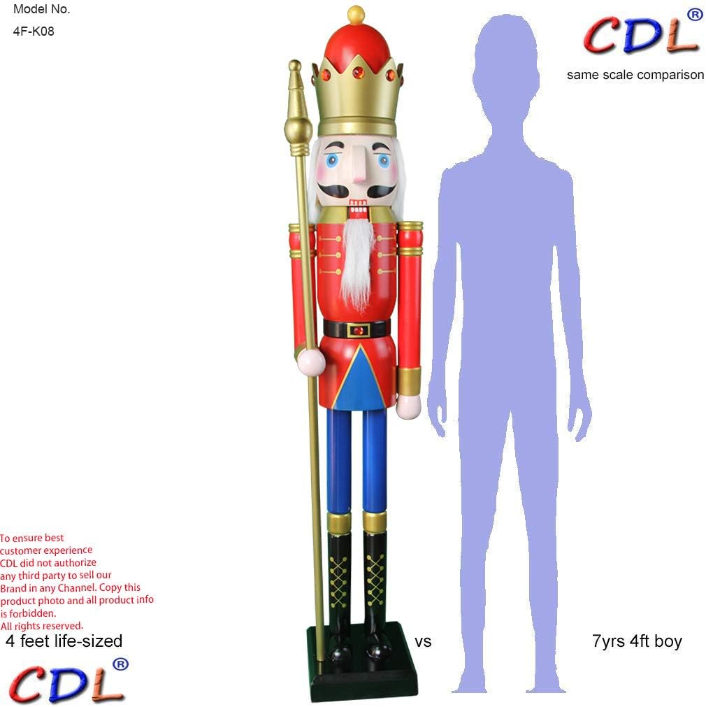 CDL 120cm hoch lebensgross gross rot Weihnachtsdekoration Holz Nussknacker König auf Ständer hält go