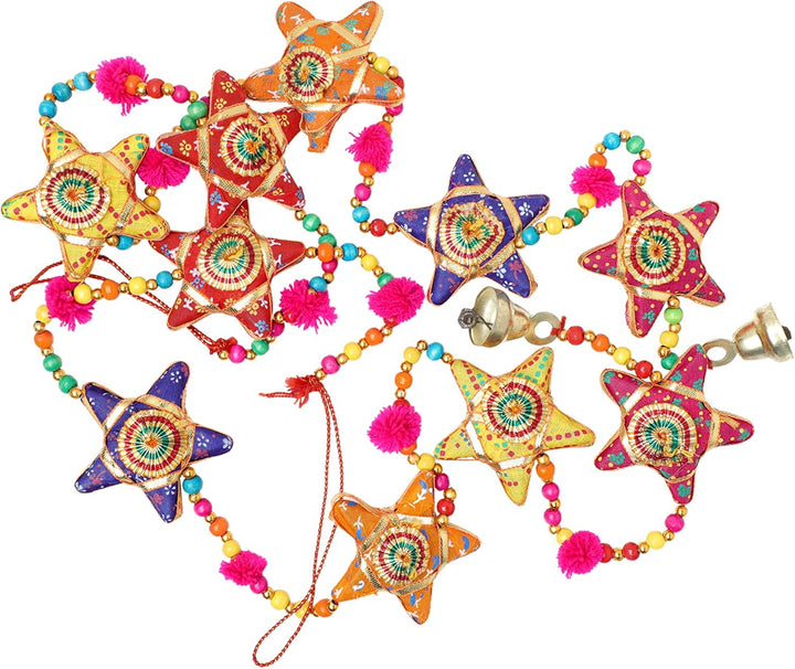 Set of 2 Star Indian Traditional Wall Hanging String Garland Latkan Bell,Wedding Party Décor,Festiva