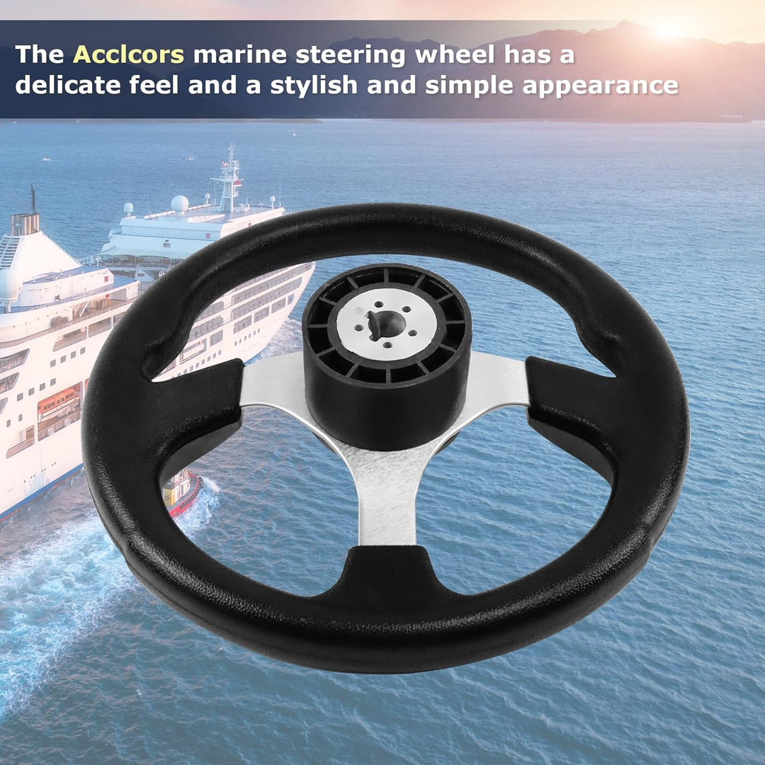 Acclcors12,5-Zoll-Boot-Lenkrad, 3/4-Zoll-Achse Marine-Lenkrad-Adapter, Anti-Rutsch-Carbon-Lenkrad fü