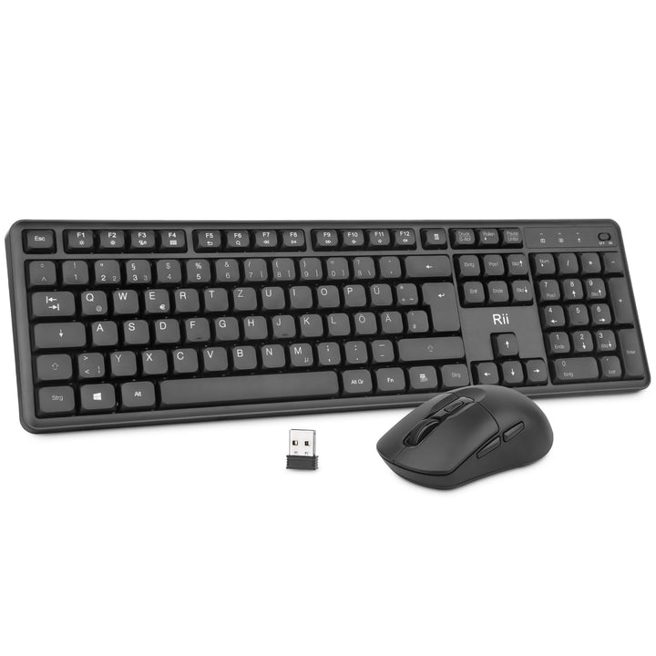 Rii Tastatur Maus Set Kabellos, 2.4 GHz Leise Funktastatur mit Maus, Wireless Keyboard and Mouse, fü