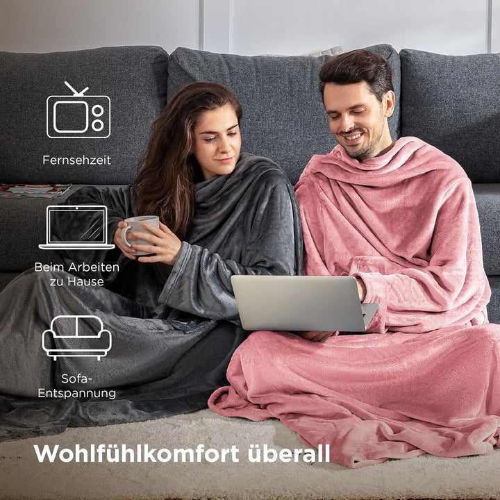 BEDSURE Decke mit Ärmeln Kuscheldecke - Weihnachten Geschenke für Frauen und Männer, Warm Ärmeldecke