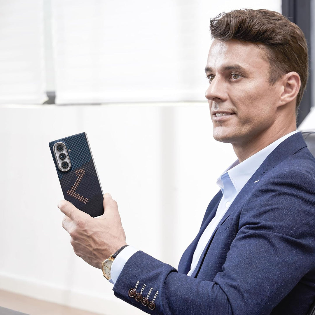 memumi Magnetische Carbon Hülle für Galaxy Z Fold 7, mit Schutzfolie, echter Aramidfaser, Ultradünn,