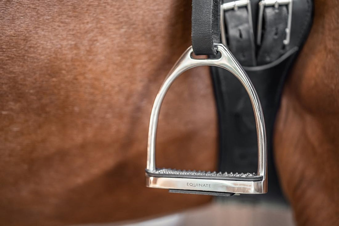 Equinate Steigbügel Luna 10cm Edelstahl - Mit Anti-Rutsch Trittfläche aus Gummi - Für Erwachsene und