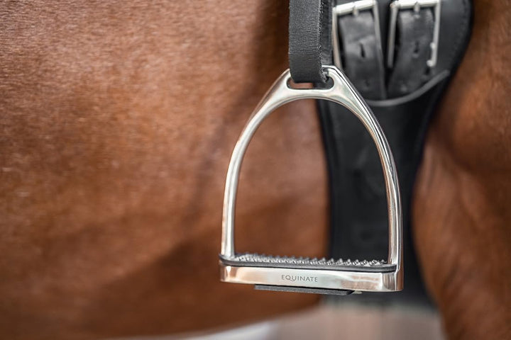 Equinate Steigbügel Luna 10cm Edelstahl - Mit Anti-Rutsch Trittfläche aus Gummi - Für Erwachsene und