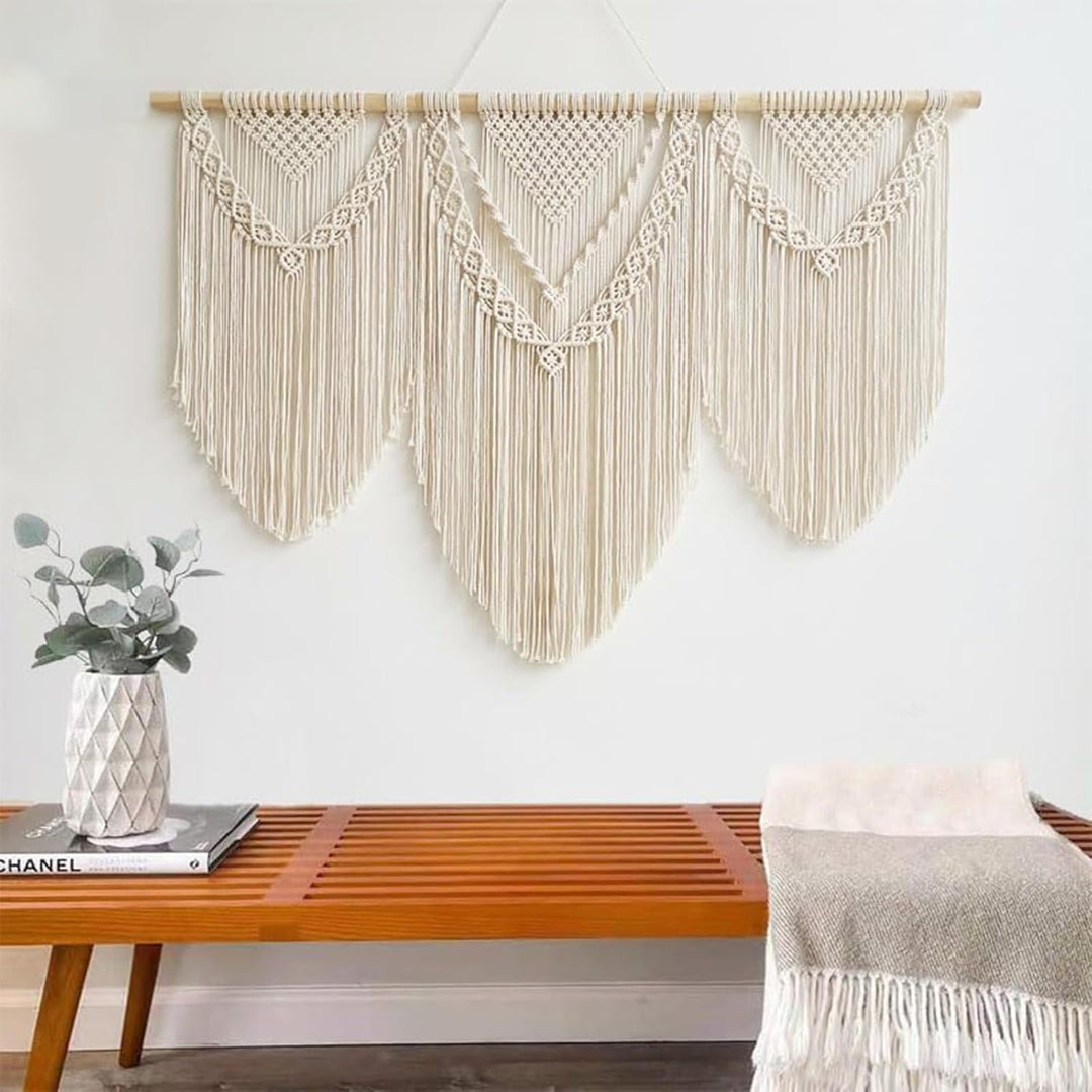 Hibisaws Makramee 110cm (W) x 82cm (H) Wandteppich Boho, Grosse, Handgewebt, Schlafzimmer Wanddeko ，