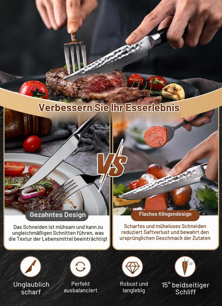 XINZUO 4-Teilig Steakmesser Set, 12.4cm Steakbesteck für 4 Personen, profi Damaststahl Steakmesser s