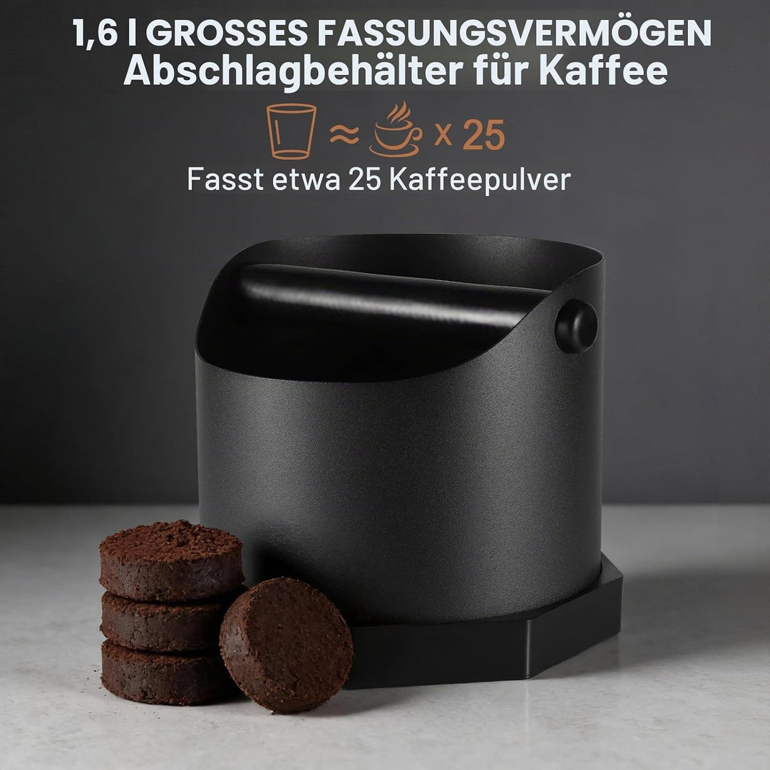 Abklopfbehälter für Siebträger Espresso, 1.6L Edelstahl Kaffee Knock Box mit Abnehmbarer Knock Bar &amp;