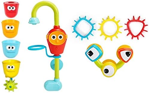 Yookidoo Bay Bath Badespielzeug (1–3 J.) – 3 stapelbare Becher, drehende Zahnräder, Schlauch & Ausla