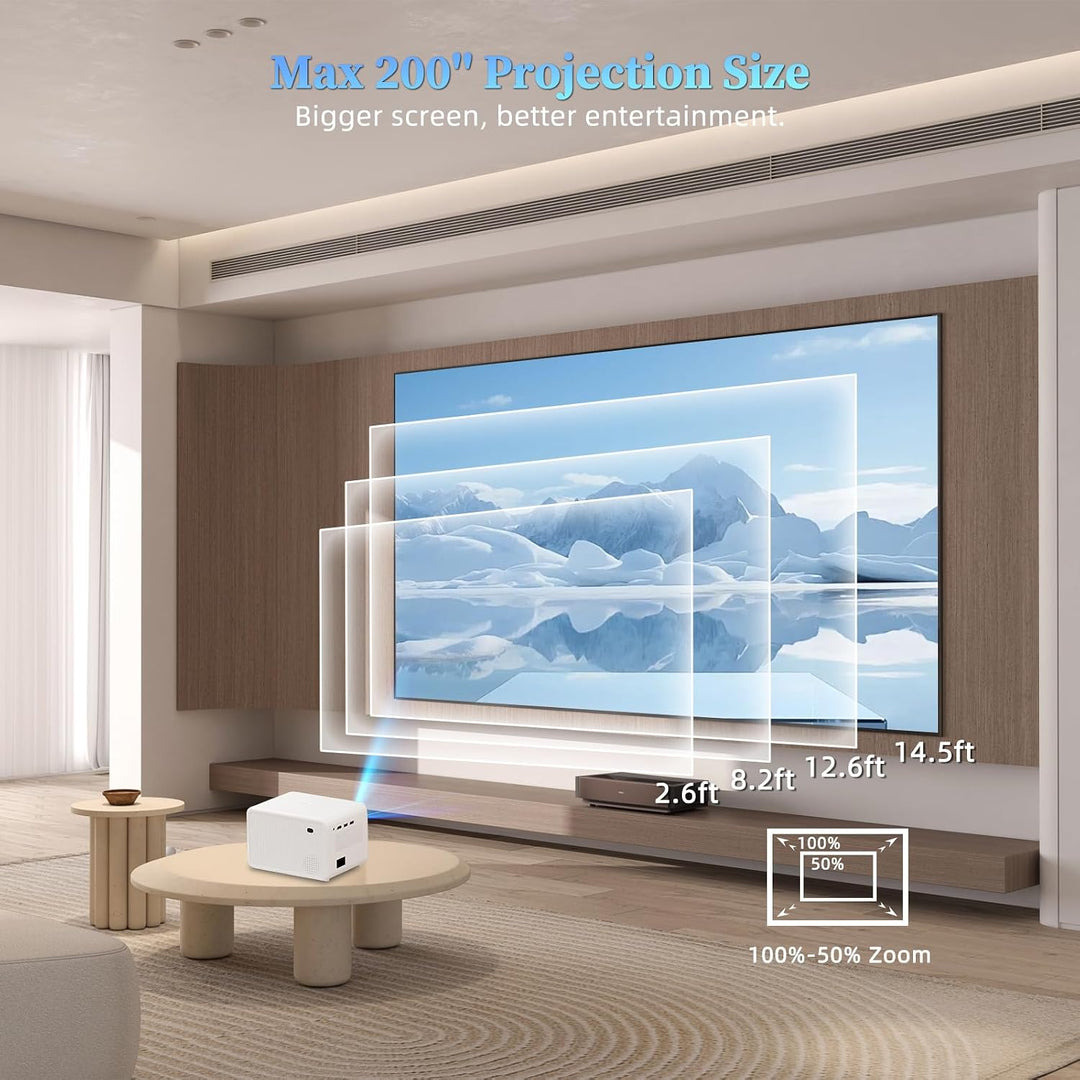 Smart Beamer WiFi Heimkino Projektor,16000 Lumen Full HD 1080P Beamer,Elektrischer Fokus 200 Zoll Zo