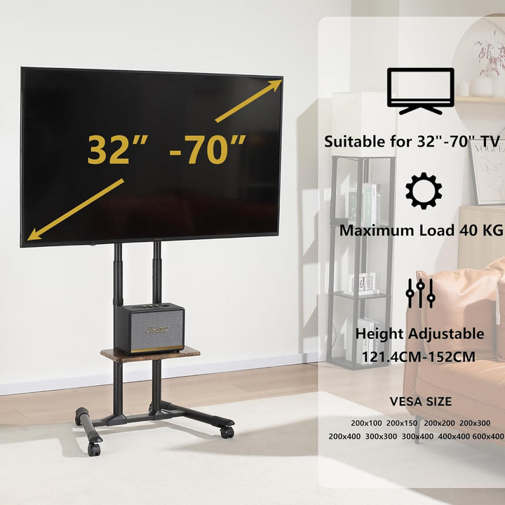 ETHU Mobiler TV Ständer auf Rollen für 32-70 Zoll Plasma/LCD/LED Fernseher, Höhenverstellbar, Tragba