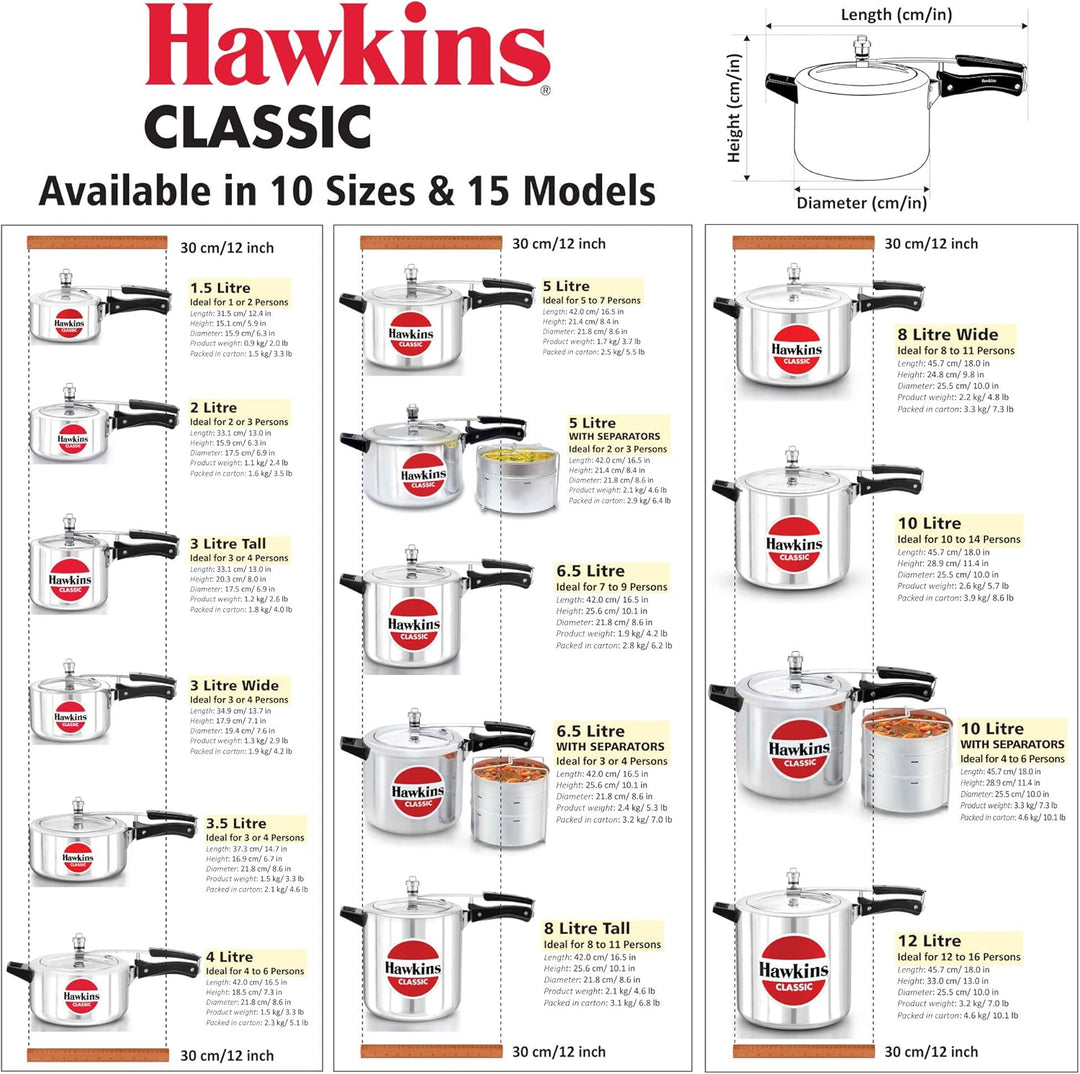HAWKINS Classic CL65 Schnellkochtopf, 6,5 l, Aluminium, klein, silberfarben, 6.5 liters, Silver 6.5