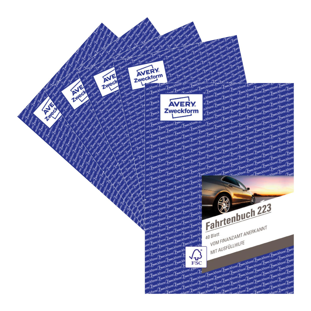 AVERY Zweckform 223-5 Fahrtenbuch (für PKW, vom Finanzamt anerkannt, A5, 80 Seiten|858 Fahrten, für