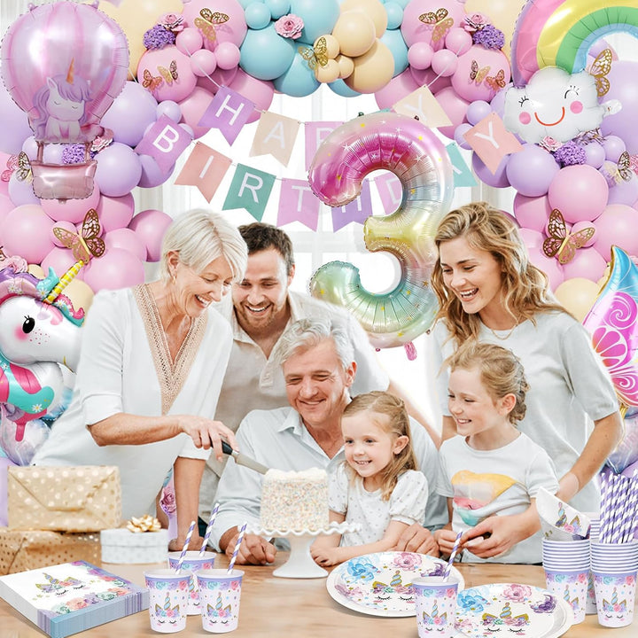 Einhorn Partygeschirr Set, Geburtstag Party Geschirr Deko, Pappteller Kindergeburtstag mit Einhorn L