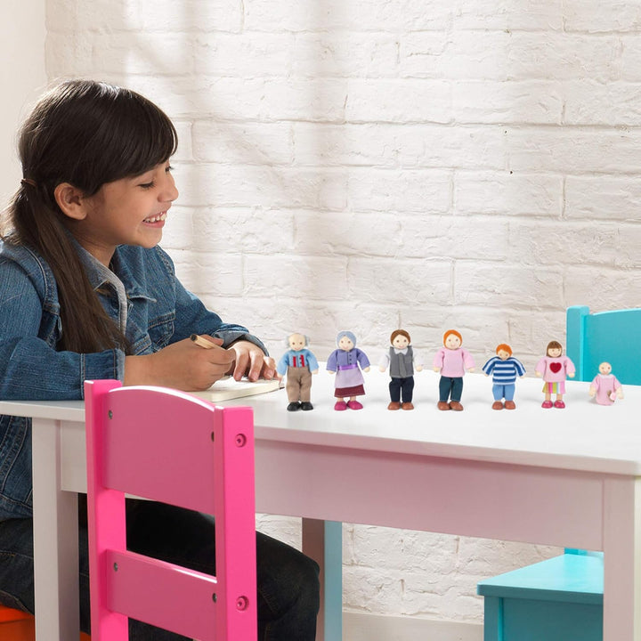 KidKraft 7-köpfige Puppenfamilien aus Holz, Mini Puppe, Zubehör für Puppenhaus, Spielzeug für Kinder