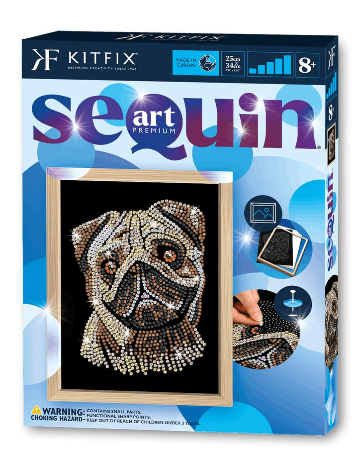 Kitfix - Sequin Art Mops mit Holzrahmen - 27 x 36cm - Sequin Art Blue Premium - Paillettenbild - Bas