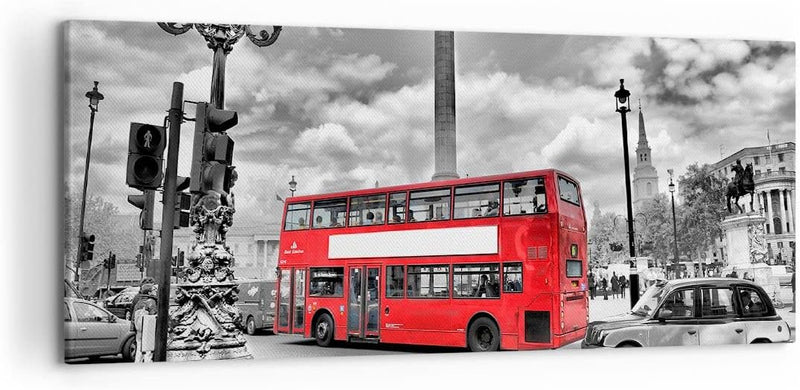 Wandbilder Dekoration Wohnzimmer Trafalgar Platz Taxi London Panorama Bilder auf Leinwand 120x50cm L