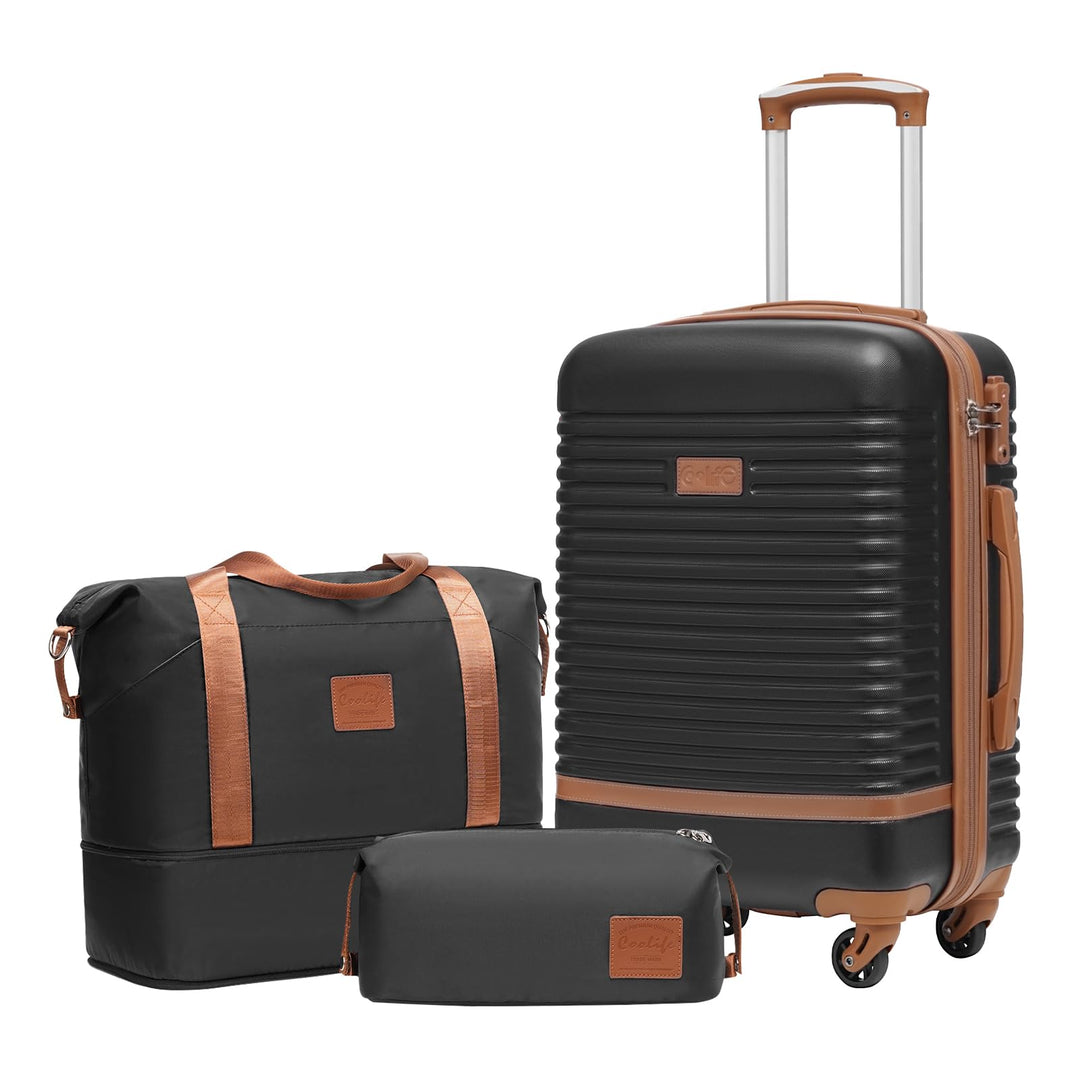 COOLIFE Koffer Set 3-TLG: Handgepäck + Reisetasche | ABS Hartschale Leicht, 360° Räder & TSA-Schlöss