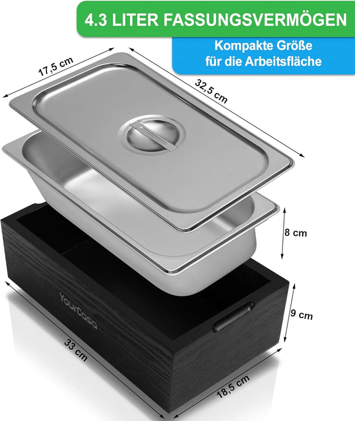 YourCasa Biomülleimer Küche 4,3 L - Komposteimer im Naturholz-Design mit Edelstahl-Einsatz & Deckel