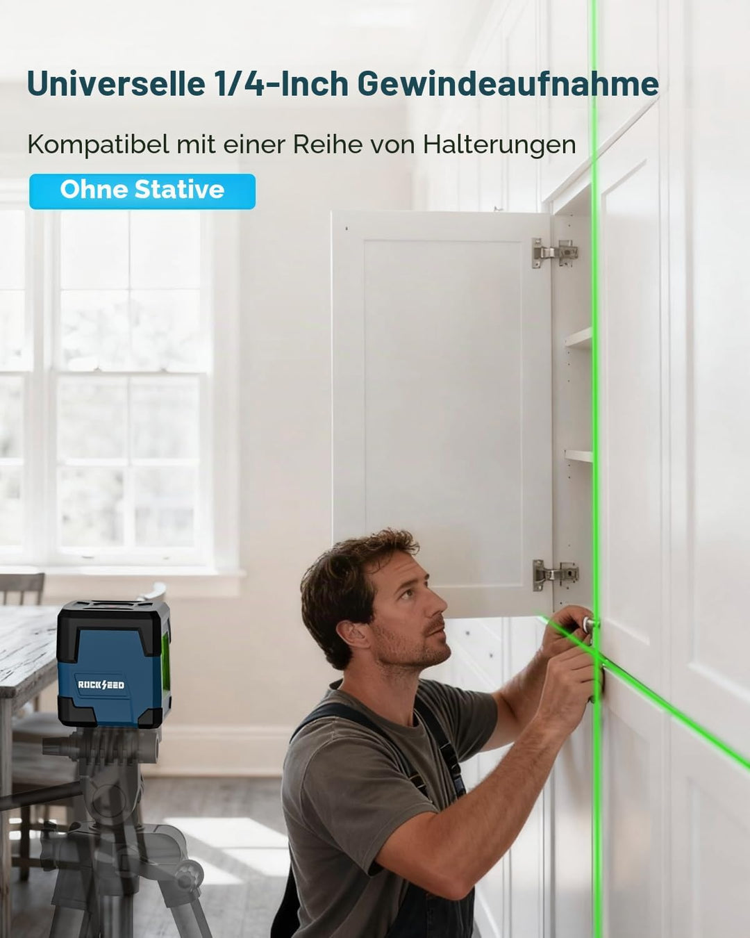 Kreuzlinienlaser Grüner, RockSeed Selbstnivellierend Linienlaser, 1m Stossfest Drehbar Vertikale/Hor