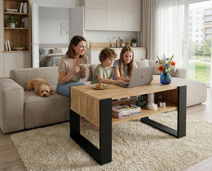 Couchtisch 92×53.6 cm – Wohnzimmertisch aus Holzwerkstoff, Stabiler & moderner Kaffeetisch mit zusät