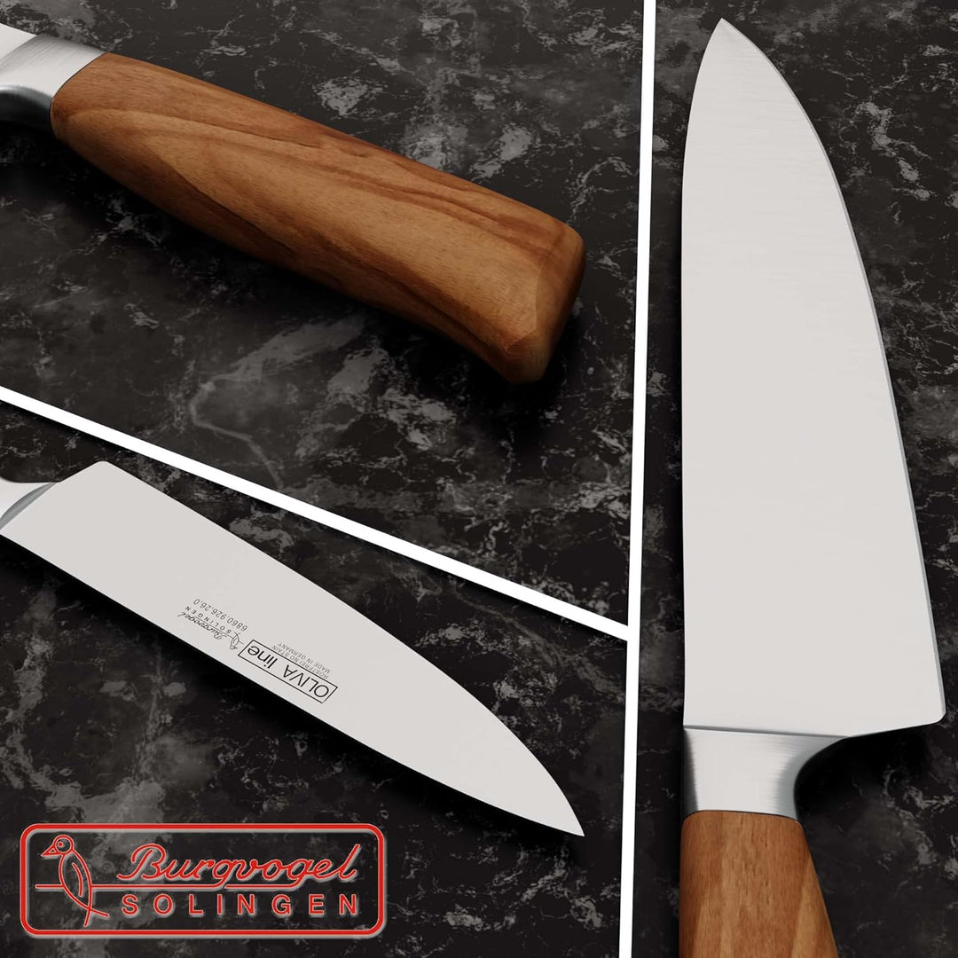 Burgvogel Solingen Kochmesser 26 cm geschmiedet Olivenholz, Oliva Line, rostfrei, deutsches Küchenme