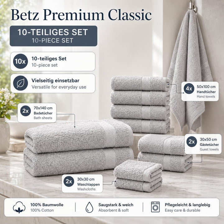 Betz Premium Classic Frottier Handtuch-Set 10-teilig - 2X Liegetücher - 4X Handtücher - 2X Gästetüch