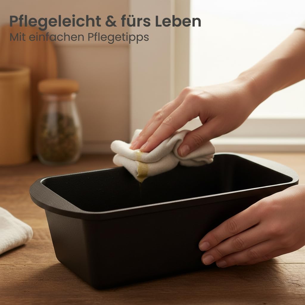 Xenia 28cm Brotbackform aus Gusseisen mit Deckel und Silikongriffen–ofenfest, mit pflanzlichem Öl–Ka