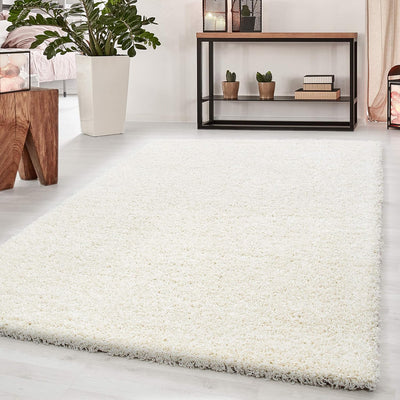 HomebyHome Shaggy Teppich Läufer Flur 60 x 110 cm - 50 mm Florhöhe Hochflor Wohnzimmerteppich Creme