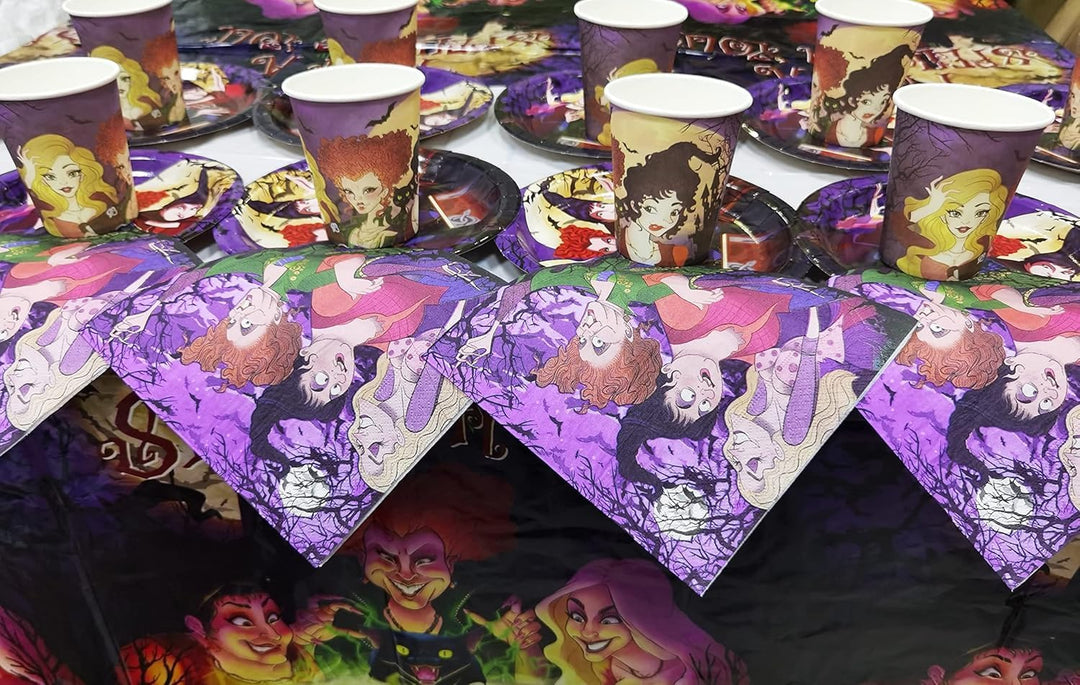 Hocus Pocus Thema Partygeschirr,Party Dekoration Grusel Hexen Witch Sisters,Crazy Partygeschirr Gebu