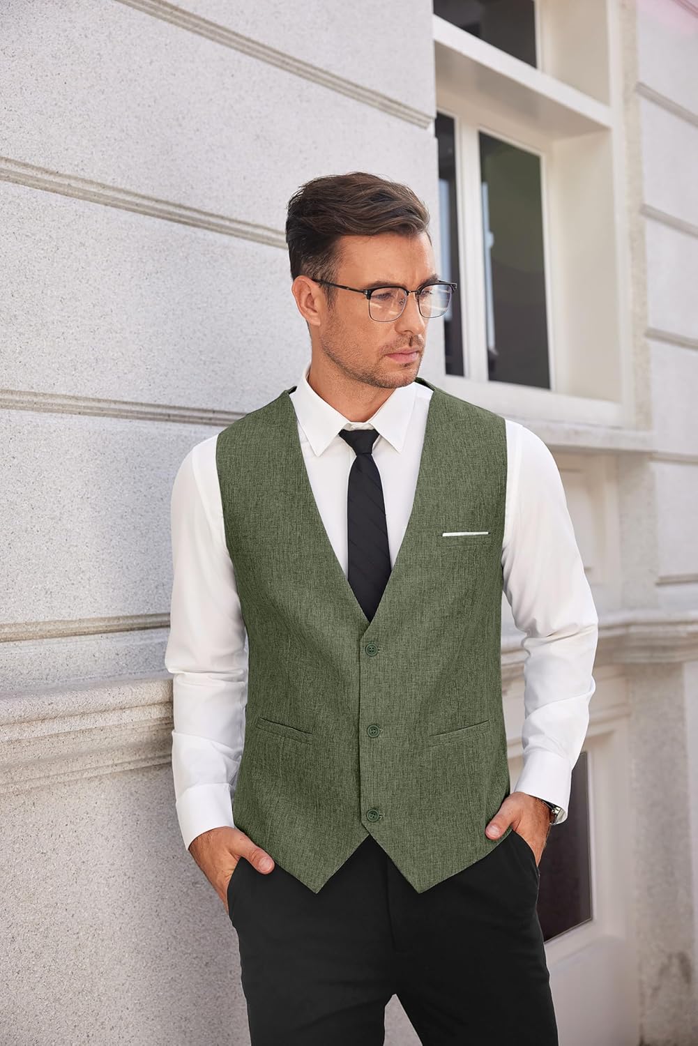 COOFANDY Weste Herren Anzug mit Taschen Anzugweste Gilet Casual Hochzeitsweste V-Ausschnitt Business